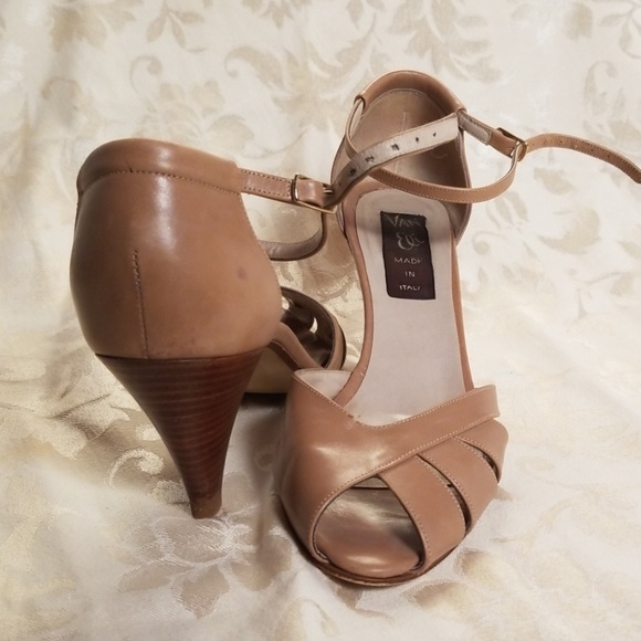 Vaneli Brown Leather Peeptoe Heels with Buckle - Picture 2 of 3